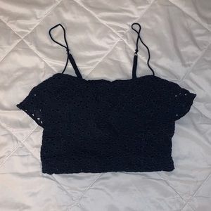 Blue Eyelet Crop
